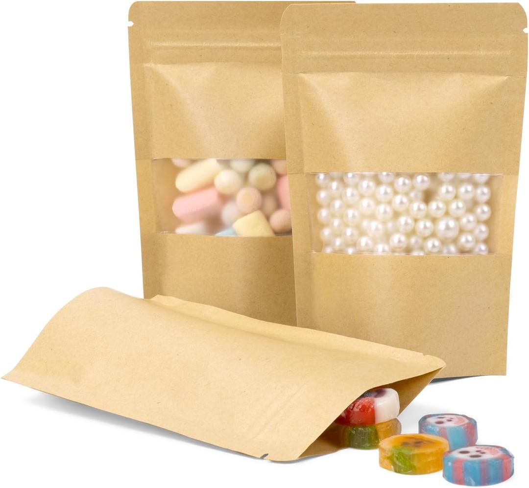 Kraft Paper Stand Up Pouches - 200 Packs, 3.5x5.5 Inches, Food Storage, Christmas