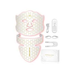 Yahi Red Light Photon Facial & Neck Mask with Remote Control, 7 Custom Modes with Infrared, Portable & Rechargeable with Timer for Home Use, 175 High-Density Light Beads, White