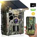 Trail Camera Solar Powered 4K 46MP, WiFi Bluetooth Game Camera with 32GB Memory Card, 130 Wide Angle, Motion Activated 0.3s Trigger, IP66 Waterproof No Glow Night Vision for Wildlife Monitoring