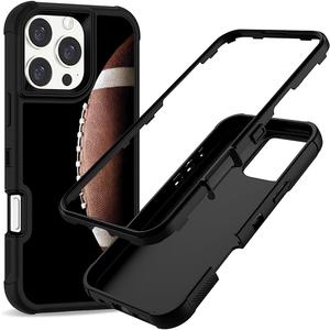 Compatible with iPhone 16 Pro Case, Heavy-Duty 3-in-1 Full-Body Rugged with Soft Rubber Bumper Shockproof Protective Cover for Men Boys Kids Teen - Cool Football Rugby 001
