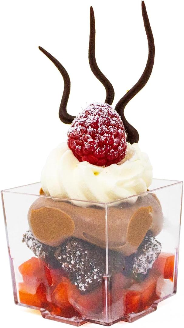 50 Pack 2.5 oz. Cube Mini Dessert Cups Transparent Clear Disposable Small Square Party Cups Shooter Cups for Weddings, Events, and Party Plastic Cups CMJJ