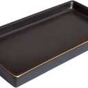 10 x 5 Ceramic Bathroom Tray for Countertop, Decorative Vanity Tray for Dresser Tops, Small Rectangular Trays for Perfume, Candle, Jewelry, Cosmetics (Black)