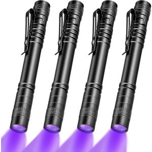 Honoson 4 Pieces UV Black Light Flashlight Small Blacklight Flashlights Pen Lights for Leak, Pet Urine, Hotel Inspection, Dry Stain and Dye Detector, 5.2 Inches Long