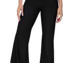 Tulucky Womens Stretchy Shiny Sports High Waisted Yoga Flare Pants Tummy Control Bell Bottom Leggings (Black, M)