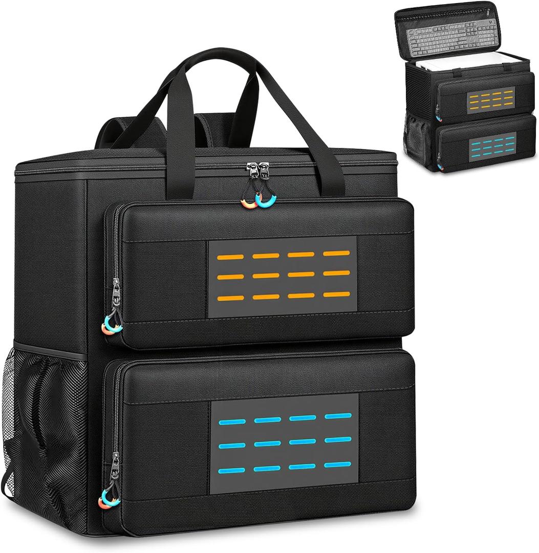 Computer Desktop Tower Carrying Case with Padded Protection & Multiple Pockets, Gaming Computer Backpack Holds CPU Mainframe, Keyboard, Mouse, Cables and Accessories, 20.4" x 9" x 18.5"