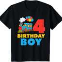 Kids 4th Bday Train Birthday Boy 4 Four Year Old Party Boys Kids T-Shirt