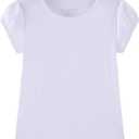 Huata Girls Short Puff Sleeve Tee Basic T-Shirt 2 Packs Crewneck