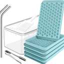 4x104 pcs Tiny Ice Cube Tray for Freezer - 0.55" Round Ice Cube Mold - Pebble Ice Tray, 4 Trays with Bin, Scoop, Tong, 2x SS Straw - Crushed Nugget Ice Maker for Cocktails, Drinks, Whiskey, Coffee (Blue - 4 Pack Set)