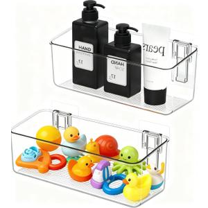 No-Drill Adhesive Wall Mounted Storage Organizer - 2 Pack Set for Bath Toys Storage, Kitchen, Bathroom & Pantry, Laundry Utility Room Storage Bins