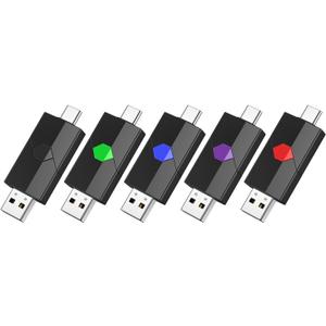 Aiibe 128GB USB C Flash Drive 5 Pack - Type C + USB A Memory Stick, Push-Pull USB 2.0 Thumb Drive (Black, Green, Red, Blue, Purple)