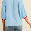 Tankaneo Womens 3/4 Sleeve Puff Tops Casual Loose Fit Patchwork Blouse Crew Neck T Shirts Tunic (Blue, M)