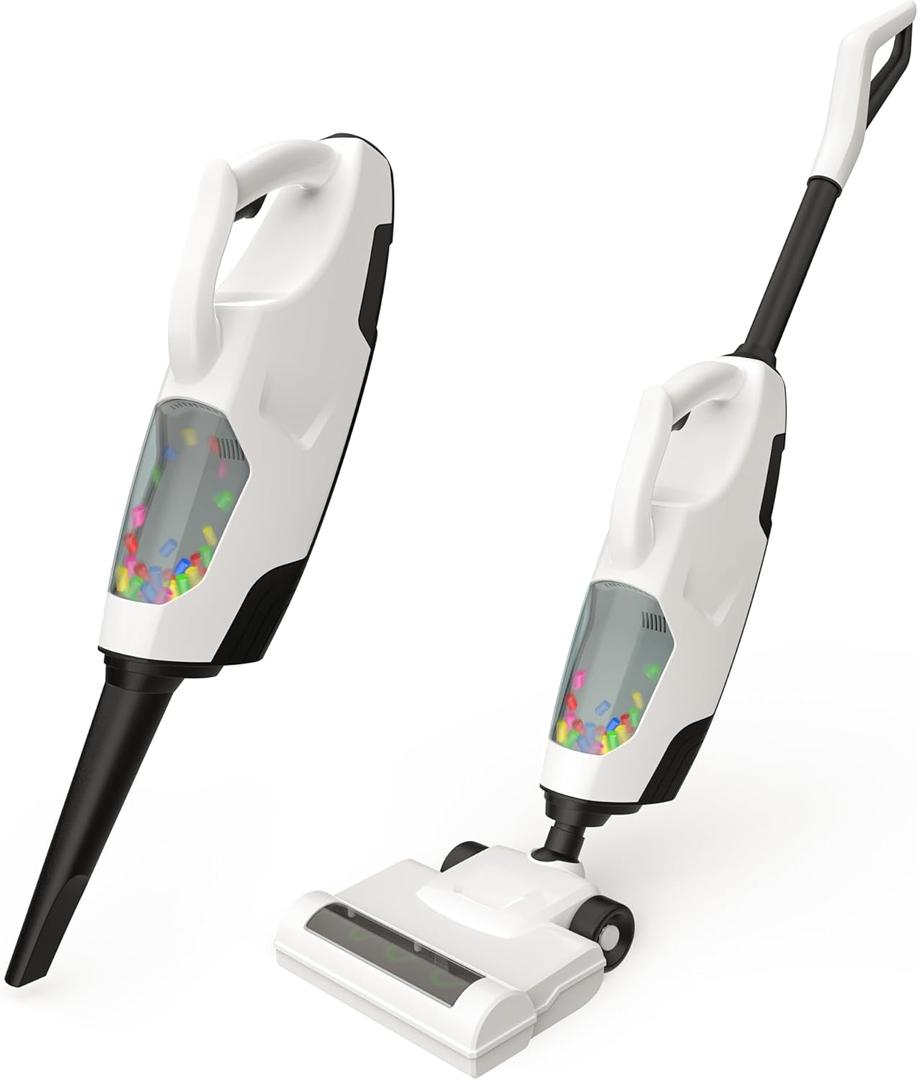 SMILESSKIDDO Kids Vacuum - Cordless Toy Vacuum with 2 Nozzles, Realistic Sounds & Ball Popping, Kids Cleaning Toy Housekeeping Set (White)
