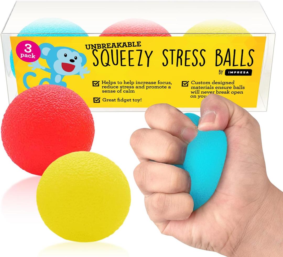 IMPRESA Squishy Stress Ball Set - Sensory Toys for Kids - Fidget Toys for Adults - Tear-Resistant Squeeze Balls for Stress Relief - Pack of 3, Multicolor