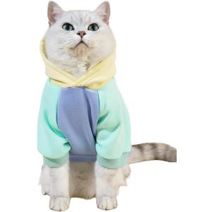 QWINEE Basic Dog Hoodie Sweatshirt Puppy Sweater Warm Cat Costumes Pet Clothes for Chihuahua Puppy Kitten Small Medium Dogs Yellow and Blue Small