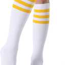 Joulli Women's Knee High Athletic Socks Stripe Tube Outdoor Sport Socks 1 Pair, White/ Yellow