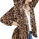 LookbookStore Hooded Faux Fleece Fur Coat Cardigan Jacket for Women Size (Large, Leopard)