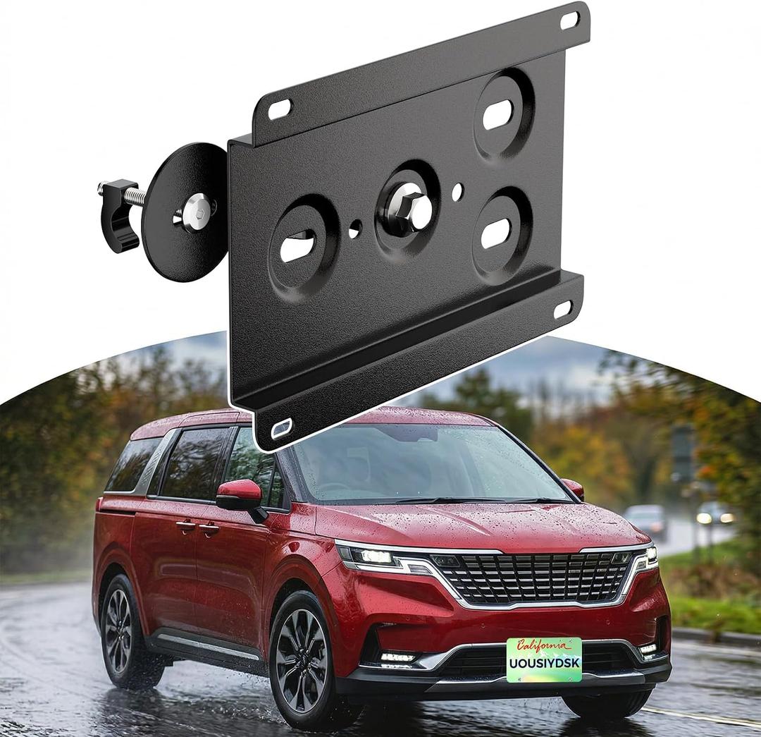 Front License Plate Bracket Compatible with Kia Carnival, K5, Seltos, Sorento, Sportage, Telluride 2020-2025, No Drill Grille License Plate Holder, Car Tag Frame, Bumper Relocator Adapter Kit