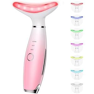 7 Color Galvanic Machines - Red Light Therapy for Face and Neck, Face Massager Tool for Wrinkles, Double Chin, Vibrating Facial Massager with Thermals, Pink