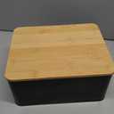 ZICOTO Beautiful Bread Box With Wooden Lid For Your Kitchen Countertop - Spacious Container Perfectly Stores Your Homemade Bread, English Muffins & Bagels - Quality Cutting Board Lid Keeps Loaf Fresh (Black)