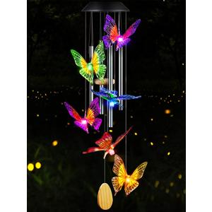 Butterfly Solar Wind Chimes with Aluminum Tubes - Color Changing Wind Chimes for Outside - Thanksgiving Gift Butterfly Solar Wind Chimes with Aluminum Tubes - Color Changing Wind Chimes for Outside - Thanksgiving Gift