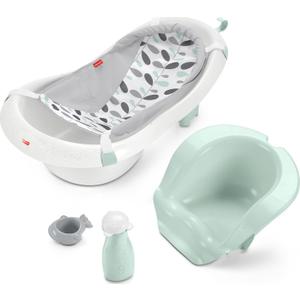 Fisher-Price Baby to Toddler Bath 4-in-1 Sling n Seat Tub with Removable Infant Support and 2 Toys, Climbing Leaves