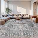 Rugxara 10x14 Area Rugs for Living Room Bedroom, Large Washable Rug, Blue Vintage Retro Boho Rug, Non Slip & Low Pile Faux Wool Thin Carpet for Indoor Dining Room and Kids Room(Blue 10x14ft)