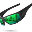 Polarized Sports Sunglasses for Men Women Unbreakable Frame Cycling Fishing Wrap Around Sunglasses UV400 Protection (1-black Frame/Green Mirror Lens)