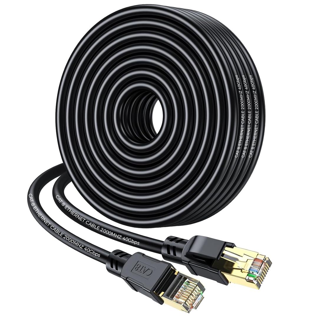 Cat 8 Ethernet Cable 50FT, High Speed Heavy Duty Network LAN Patch Cord 40Gbps 2000Mhz with Gold Plated RJ45 Connector, Outdoor&Indoor Internet Cable Compatible for Router Gaming Modem Xbox