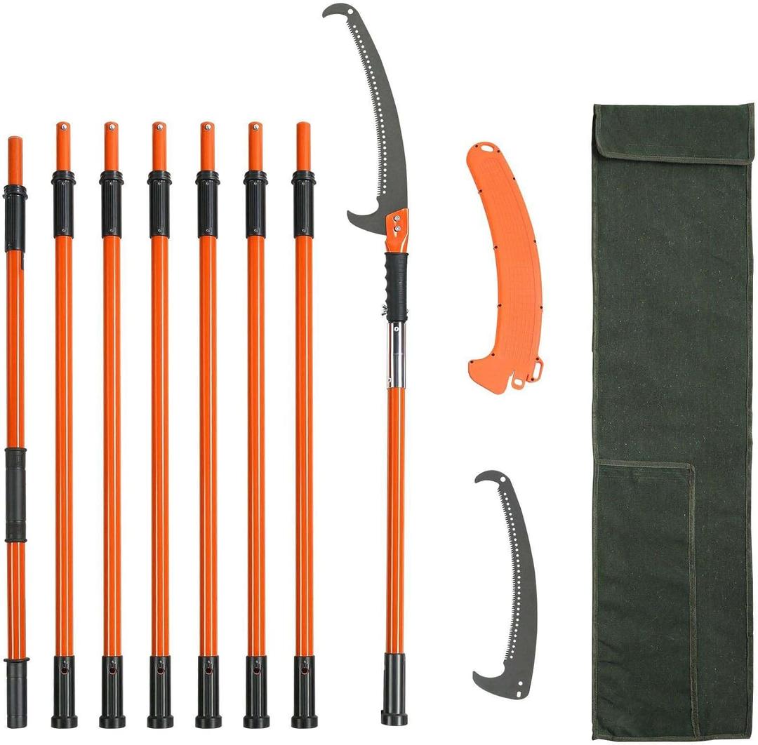 Manual Pole Saw, 7.3-27 Ft Extendable Tree Pruner Set, Manual Branch Trimmer with Lightweight 8 Fiberglass Handles, for Pear Tree, Fir Tree, Other High Trees and Shrubs, Red