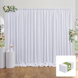 Party Village 20x12FT White Backdrop Curtains for Party, 4 Panels 5x12FT Thick Polyester Backdrop Drapes, Wrinkle Resistant Photography Background Drapes for Wedding Birthday Home Decoration