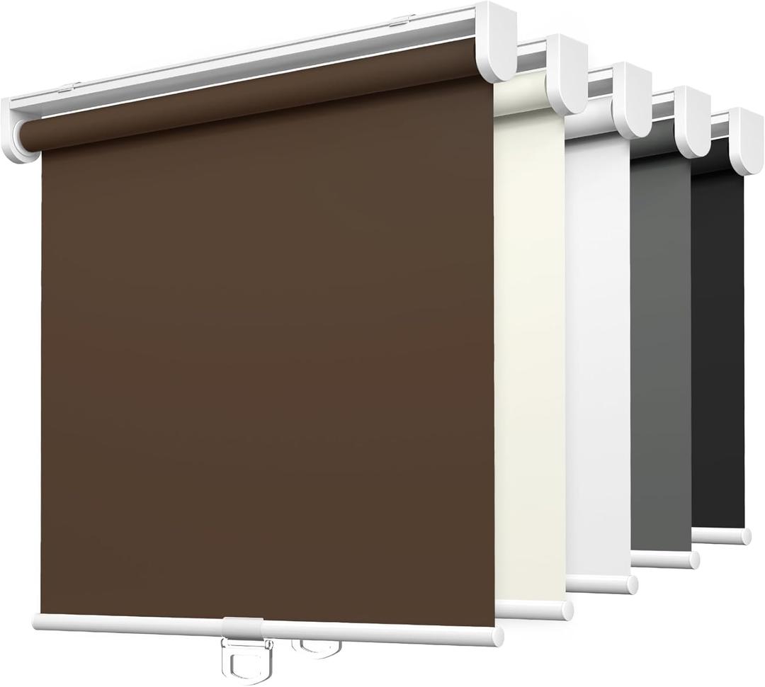 LazBlinds No Tools No Drill Cordless Roller Shades, 100% Blackout Roller Blinds for Windows, Thermal Insulated UV Protection Waterproof Roll Up Window Blinds and Shades, 29'' W x 72'' H, Brown