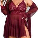 Avidlove Plus Size Lingerie Sexy Lingerie Set Women's Exotic Nightgowns Lace Chemise Lingerie Side Slit Nightdress Size 3XL, Dark Red