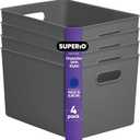 Superio Ribbed Collection - Decorative Plastic Open Home Storage Bins Organizer Baskets, X-Large Grey (4 Pack) Container Boxes for Organizing Closet Shelves Drawer Shelf 22 Liter/23 Quart (4 Pack)