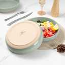 LIANYU Pasta Bowls Set of 2, 33oz Large Stoneware Salad Serving Bowls, Round and Wide Pasta Plates for Dinner, Dishwasher & Microwave Safe, Fog Green