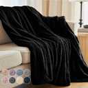 The Connecticut Home Co Throw Blanket for Couch, Soft Fluffy Room Decor, Cozy Warm Throws for Bed, Couches, Gifts for Women, Bedroom Cute Aesthetic Blankets Faux Fur and Sherpa,65x50, Black