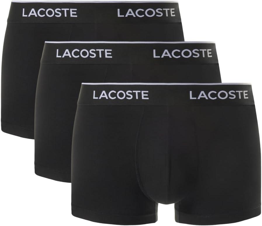 Lacoste Men's Cotton Stretch Tricolor Waistband Trunks, 3-Pack (Medium, Black With Black Waistbands)