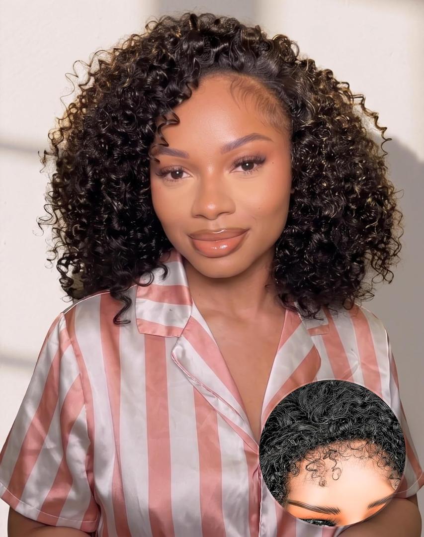 The fox Kinky Curly Half Wig Human Hair with Upgrade Blending Edges 100% Remy Human Hair 3C/4A Glueless Flip Over Drawstring 3-in-1 Wear & Go Wigs Beginner Friendly Headband Wig (Natural Color, 16")