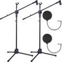 Sherr 2 Pcs Tripod Microphone Stand Adjustable Boom Height Mic Stand with Mic Clip and Windscreen for Live Stream, Singing, Stage Performance, Studio, Max Height 60 Inch
