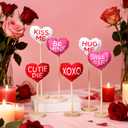 6 Pcs Valentine's Day Table Top Decor Tall Standing Fabric Heart Set Double Printed Conversation Hearts Tabletop Centerpiece Sign Valentine Hearts Decorations Tiered Tray for Home Office