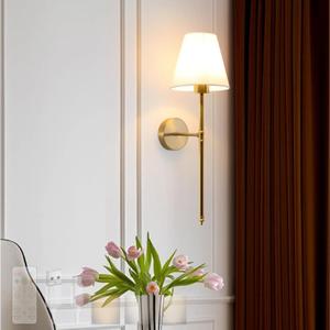 Battery Operated Wall Sconce with Remote Control Wall Lights USB Rechargeable Bulbs Wall Lamp Fabric Iron Three Colours Dimmable for Bedroom Living Room Hallway (1 Pack, Gold)