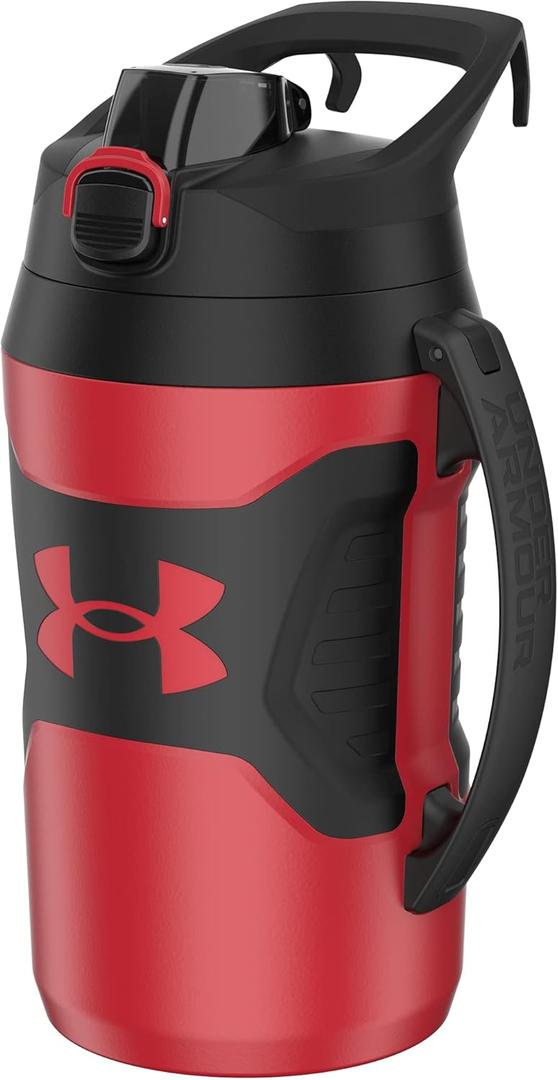 Under Armour Half Gallon Water Bottle Insulated, 64oz Insulated Water Bottle with Handle, Sports Water Jug, Fence Hook, Leak Resistant, for Baseball, Football & More (Red/Black)