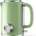 Electric Kettle 1.8L with Temperature Gauge, 1500W Fast Boiling Electric Tea Kettle, 100% Stainless Steel Retro-Style Hot Water Kettle Electric - Glowing LED Light, Auto Shut-Off & Boil-Dry Protection (Green)