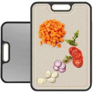 Stainless Steel Cutting Boards for Kitchen,Cutting Board Double Sided,Stainless Steel and Wheat Straw PP Food-Grade Chopping Board,Anti Slip Easy to Clean,18"×12" inch 1 Piece