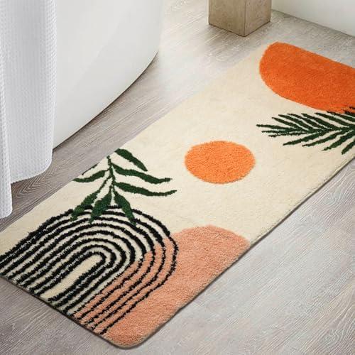 Boho Bathroom Runner Rug Non Slip, Large Long Bathroom Rugs Cute Bath Mat for Bedroom Hallway, Soft Washable Absorbent Shower Rug  Size1'5" x 3'11" (Rectangular)