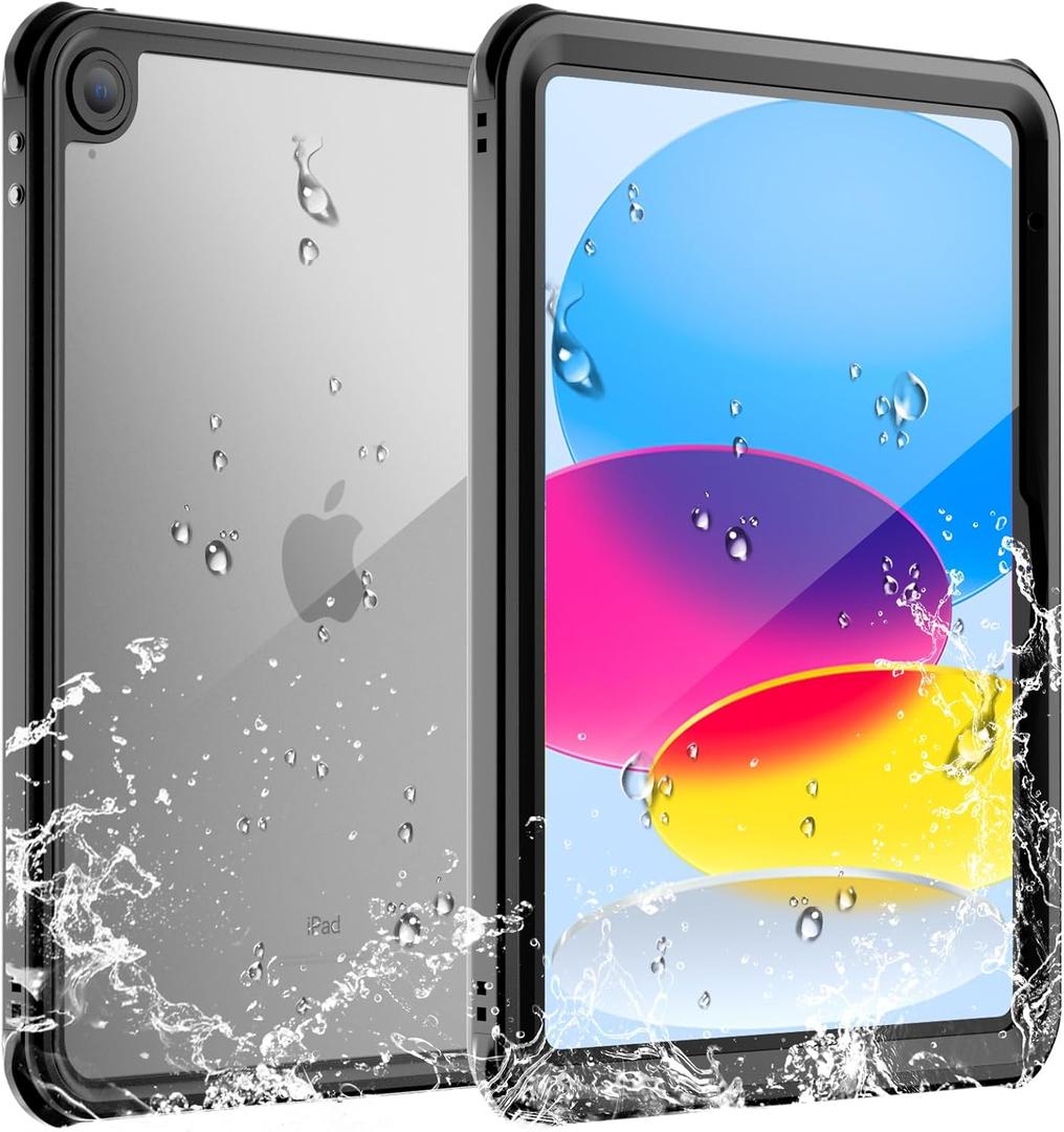 SUPFINE for Waterproof iPad (A16) 11th Generation Case & iPad 10th Generation Case, [Built-in Screen Protector] [IP68 Waterproof] Full Body Rugged Shockproof Protective Cover, Black/Clear