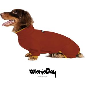 Dachshund Dog Turtleneck Sweater, Adjustable Polo Collar with Zipper, Four-Legged Warm Double Fleece, Stretchy Clothes for Mini Dachshunds (Red, X-Large)