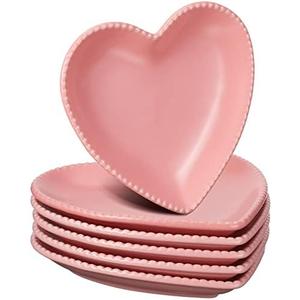 Meanplan 6 Pcs Heart Shaped Plates Ceramic 6.9 Inches Salad Ceramic Graduation Plates Dinner Heart Shaped Serving Dish Dessert Elegant for Kitchen Steak Snacks(Pink)