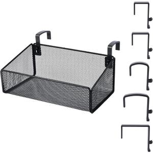 Bedside Caddy Shelf Hanging Storage Basket for Bunk Bed, Office Cubical Walls, Baby Rails, College Dorm Organizer - 5 Pairs Sized Hooks for Phone, Glass, Magazine, Decor (Black)