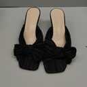 Coutgo Womens Bow Heeled Sandals Pleated Bowknot Heels Open Square Toe Cute Kitten Heel Mules Slip On Wedding Dress Shoes (5, Black)