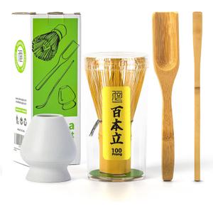 TEANAGOO Matcha Whisk Set, Bamboo Matcha Whisk (Chasen), 4 Pcs Traditional Starter Matcha Set, Scoop (Chashaku) Tea Spoon Whisk Holder, Matcha Accessory, Bamboo Whisk For Matcha Tea (100prongs)